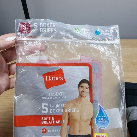 HANES Boxer Briefs Mens Small Gray Black 3-Pack Ultimate Comfort Tagless - Picture 3 of 5